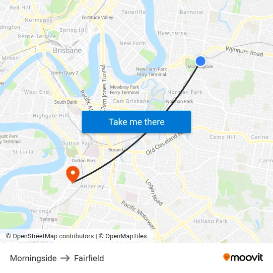 Morningside to Fairfield map