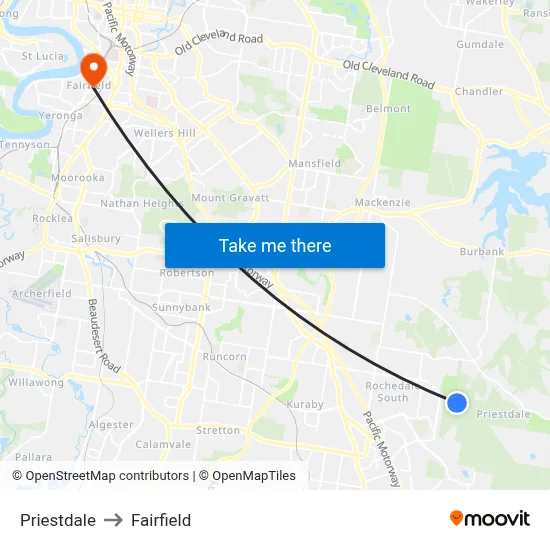 Priestdale to Fairfield map