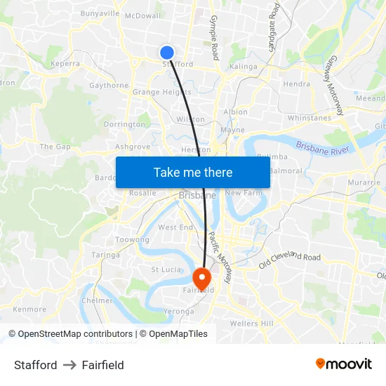 Stafford to Fairfield map