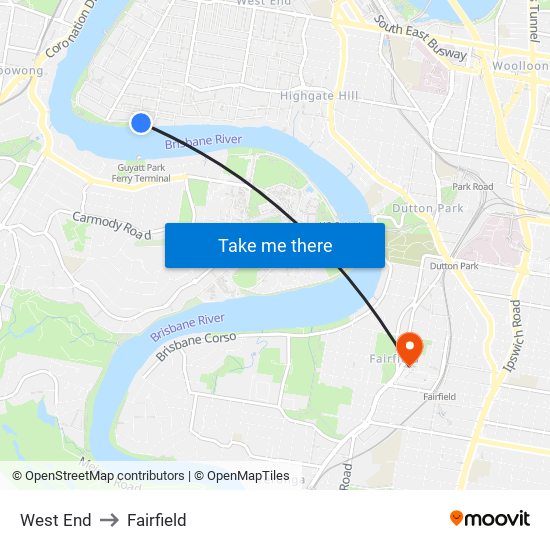 West End to Fairfield map