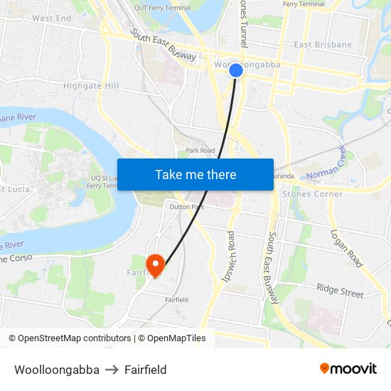 Woolloongabba to Fairfield map