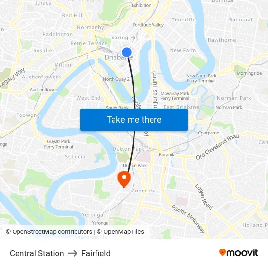 Central Station to Fairfield map