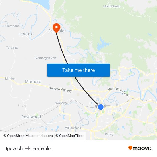 Ipswich to Fernvale map