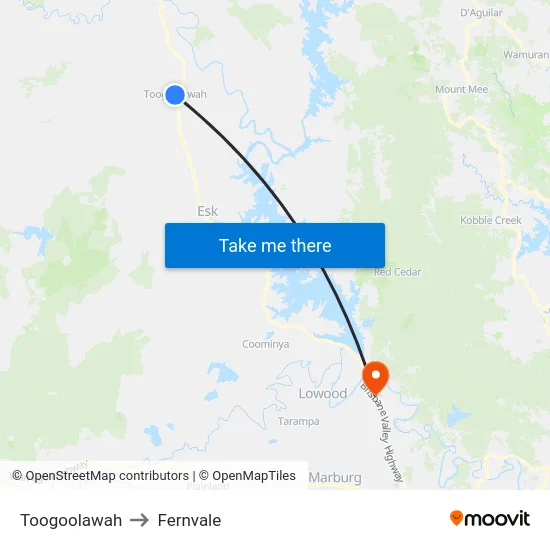 Toogoolawah to Fernvale map