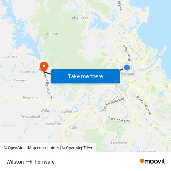 Wilston to Fernvale map
