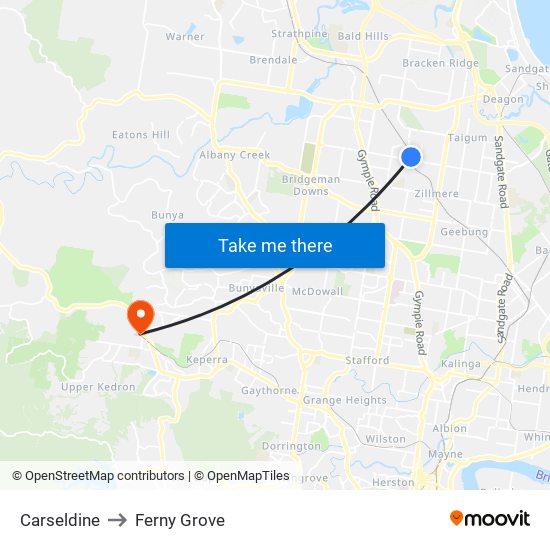 Carseldine to Ferny Grove map