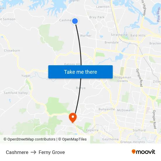 Cashmere to Ferny Grove map