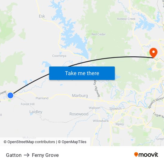 Gatton to Ferny Grove map