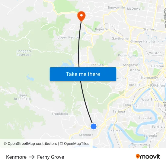 Kenmore to Ferny Grove map