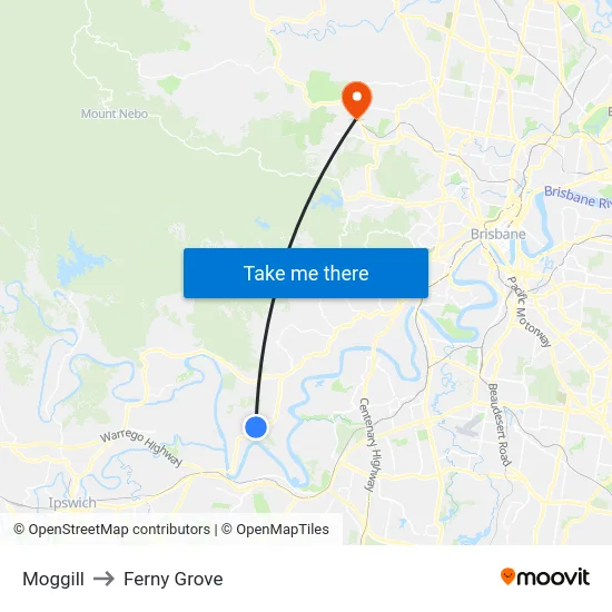 Moggill to Ferny Grove map