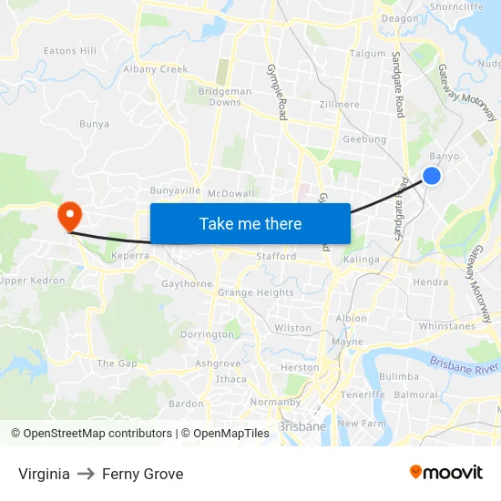 Virginia to Ferny Grove map