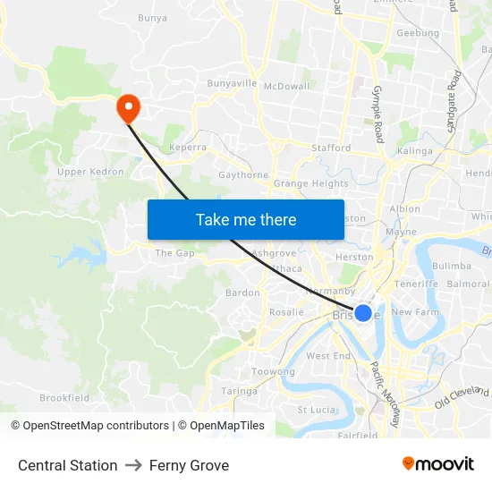 Central Station to Ferny Grove map