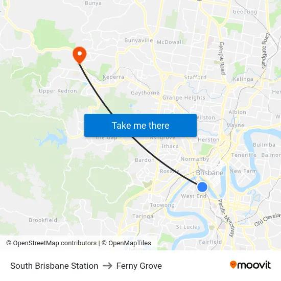 South Brisbane Station to Ferny Grove map