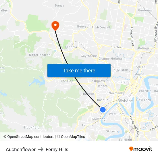 Auchenflower to Ferny Hills map