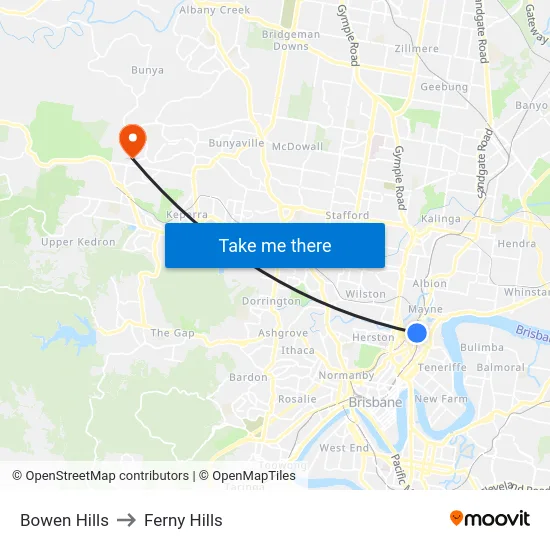 Bowen Hills to Ferny Hills map