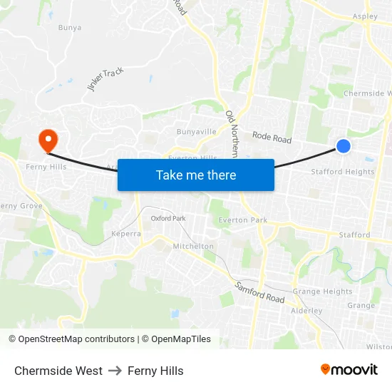 Chermside West to Ferny Hills map