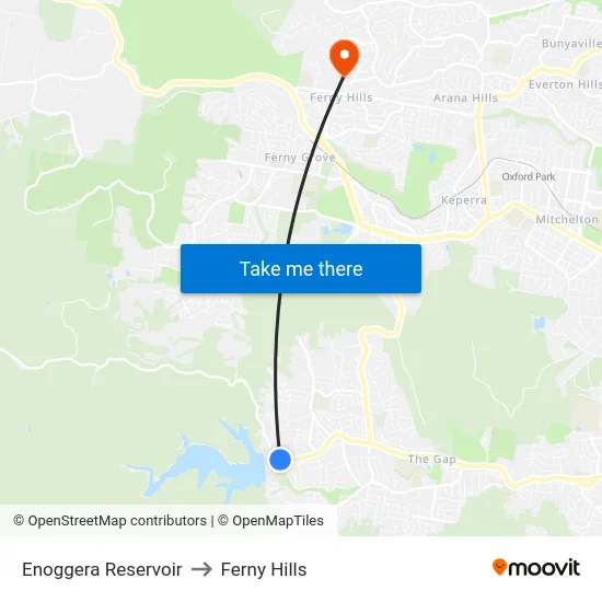 Enoggera Reservoir to Ferny Hills map