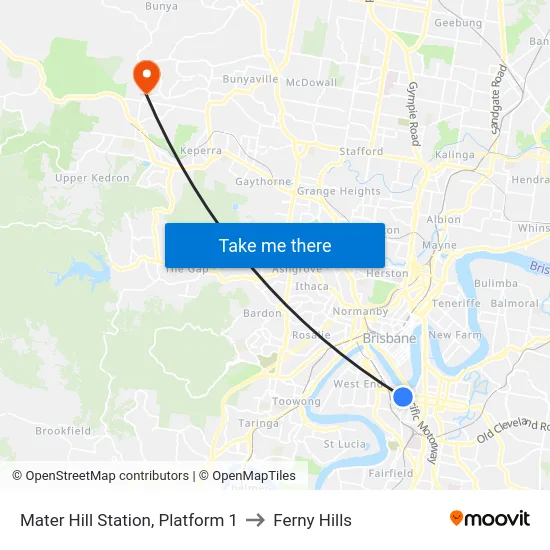 Mater Hill Station, Platform 1 to Ferny Hills map