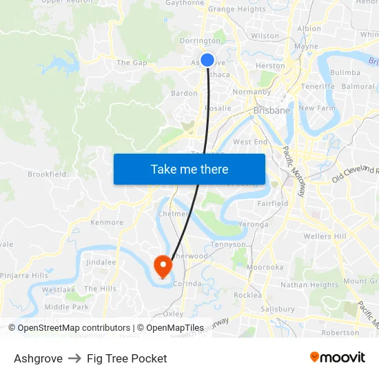 Ashgrove to Fig Tree Pocket map