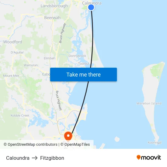 Caloundra to Fitzgibbon map