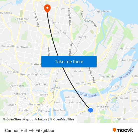 Cannon Hill to Fitzgibbon map