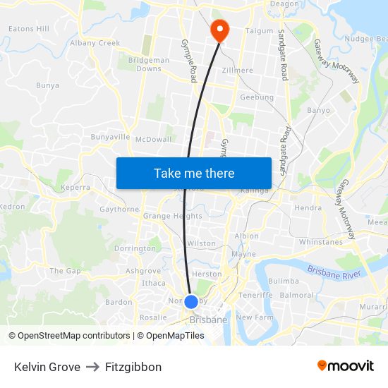 Kelvin Grove to Fitzgibbon map