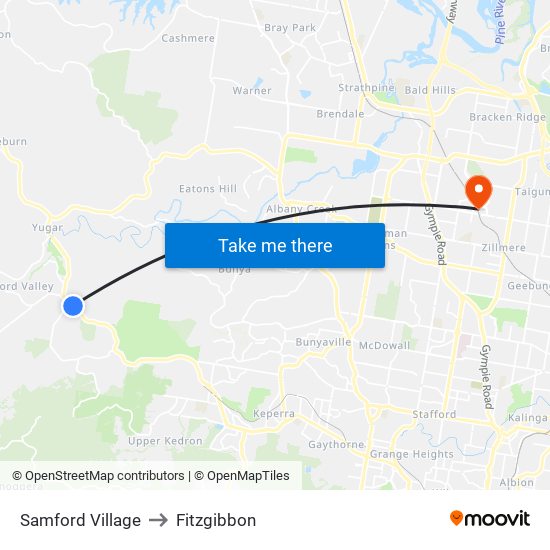 Samford Village to Fitzgibbon map
