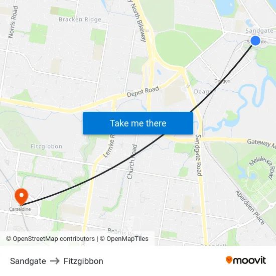 Sandgate to Fitzgibbon map