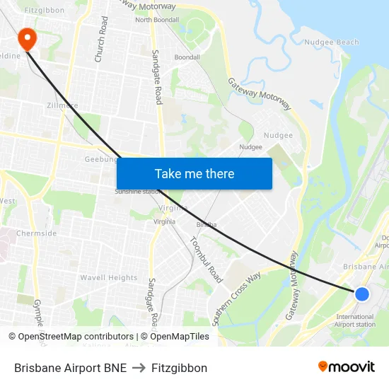 Brisbane Airport BNE to Fitzgibbon map