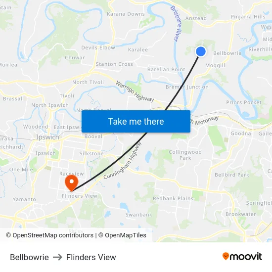 Bellbowrie to Flinders View map