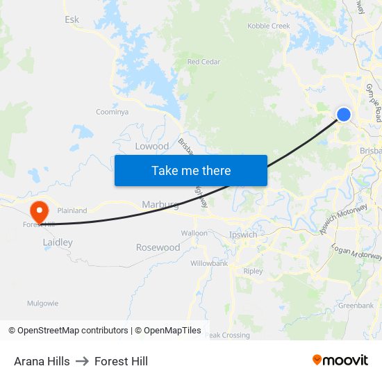 Arana Hills to Forest Hill map