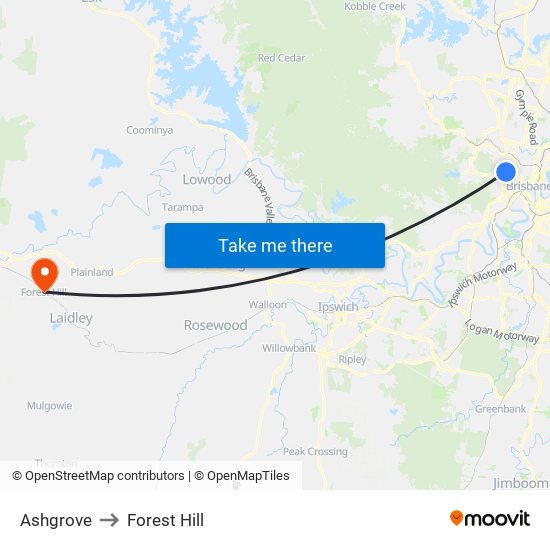 Ashgrove to Forest Hill map