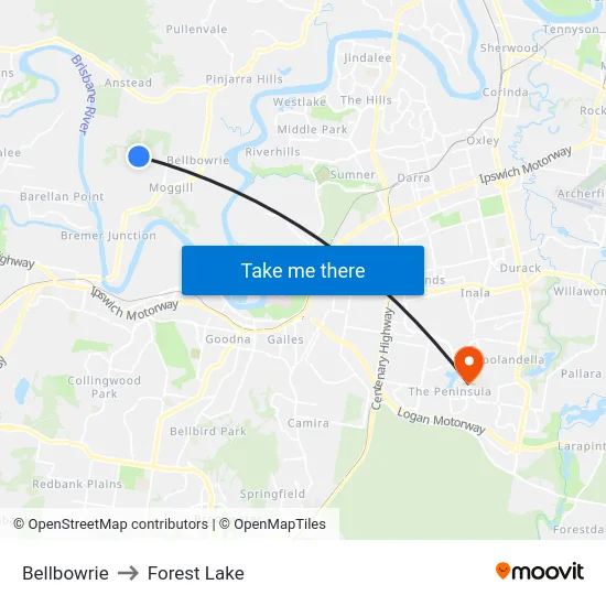 Bellbowrie to Forest Lake map