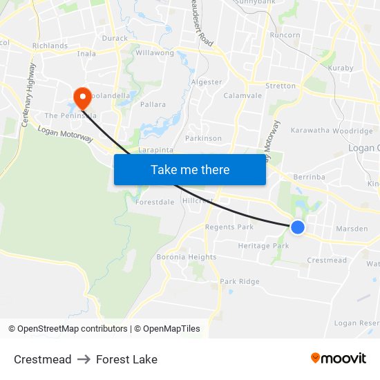 Crestmead to Forest Lake map