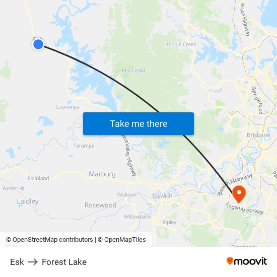 Esk to Forest Lake map