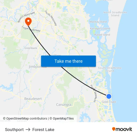 Southport to Forest Lake map