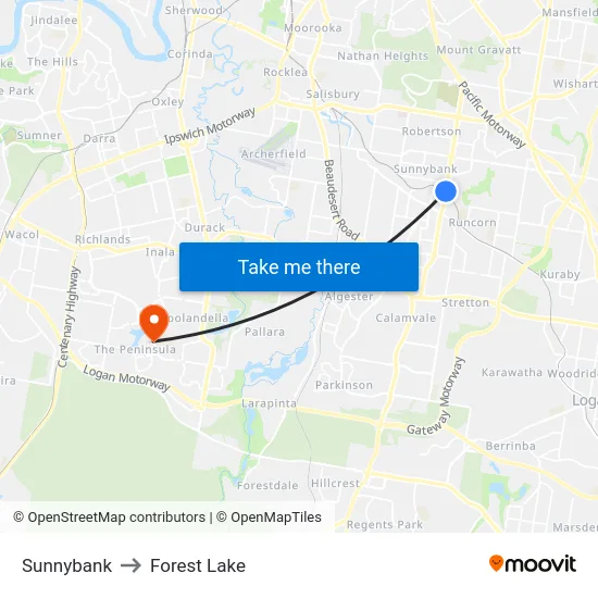 Sunnybank to Forest Lake map