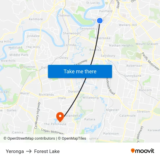Yeronga to Forest Lake map