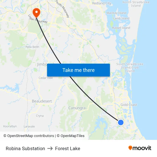 Robina Substation to Forest Lake map