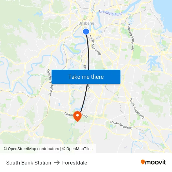 South Bank Station to Forestdale map