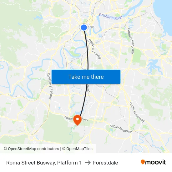 Roma Street Busway, Platform 1 to Forestdale map