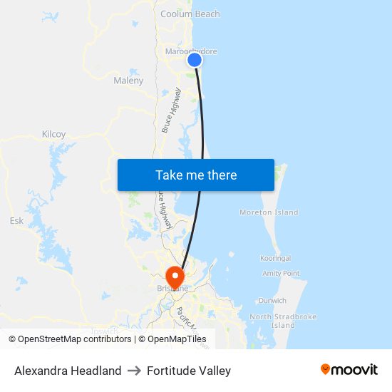 Alexandra Headland to Fortitude Valley map