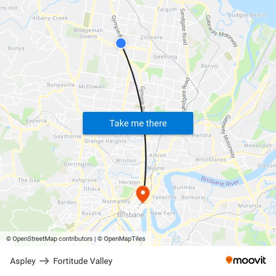 Aspley to Fortitude Valley map