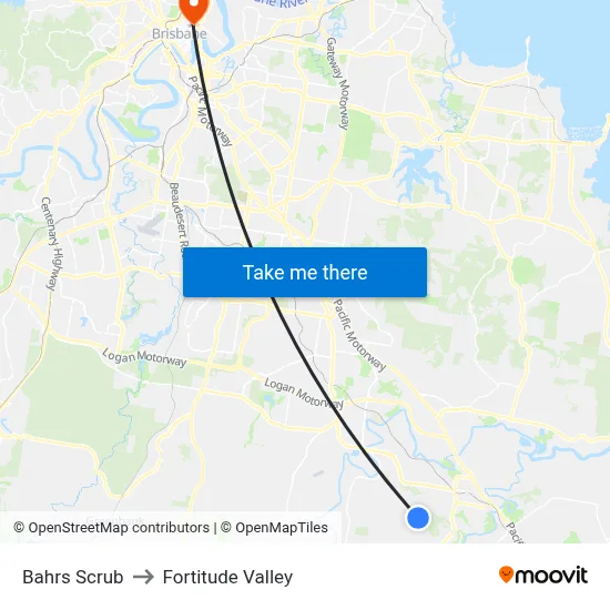 Bahrs Scrub to Fortitude Valley map