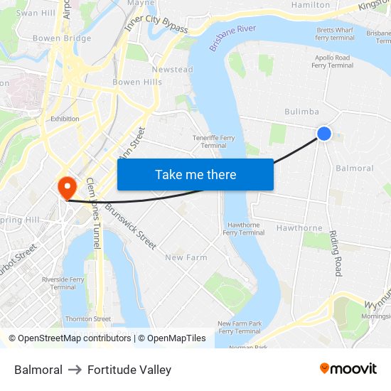 Balmoral to Fortitude Valley map