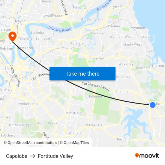 Capalaba to Fortitude Valley map