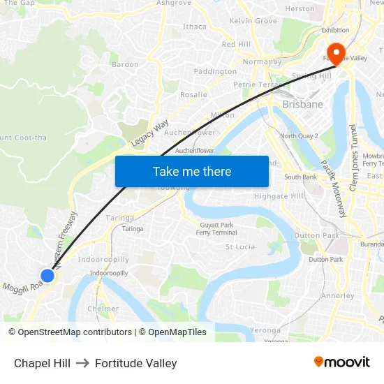 Chapel Hill to Fortitude Valley map