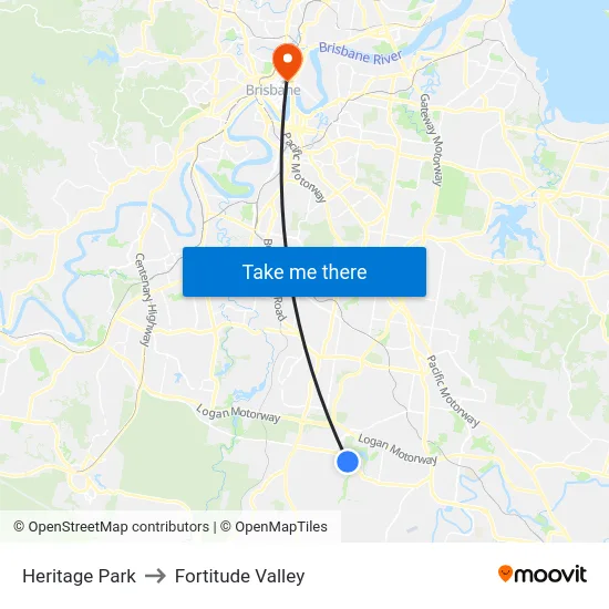 Heritage Park to Fortitude Valley map