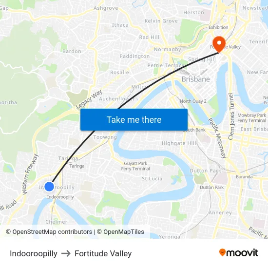 Indooroopilly to Fortitude Valley map