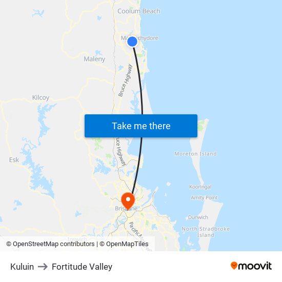 Kuluin to Fortitude Valley map